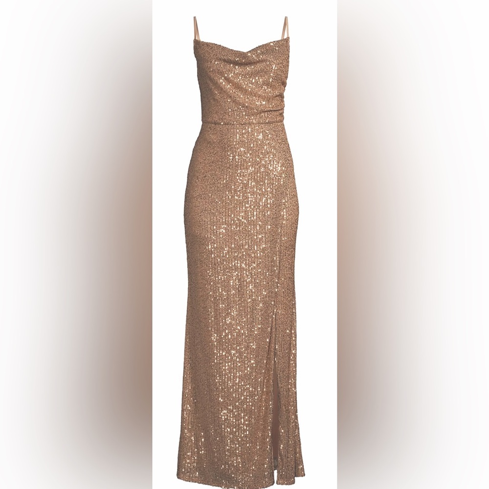 Laundry by Shelli Segal Cowl neck Gown Gold Size 6